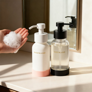 Bouteilles de savon moussant en <span class=keywords><strong>verre</strong></span> blanc de 200 ml et 250 ml avec pompes à mousse en acier inoxydable noir - Product Image 1