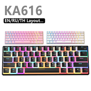 For KA616 60 Percent Tkl 61 Keys Pudding Keycaps Red Switch RGB Backlit Hot Swap <b>USB</b> Type-C Wired Gaming <b>Keyboard</b> KA616 61 Keys - Product Image 1