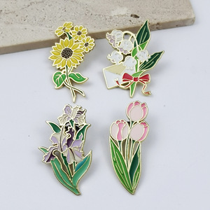 Nuevos Broches de Moda Personalizados con Imitación de Flores Antiguas, Estilo Pastoral, <span class=keywords><strong>Girasoles</strong></span>, Orquídeas, Esmalte Suave - Product Image 1