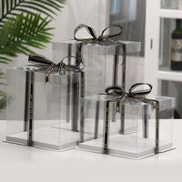 Emballage de boîte à gâteau rectangle transparent à la mode avec ruban noir ou ruban blanc