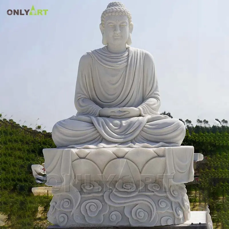 מותאם אישית גדול חיצוני יושב לבן שיש בודהה פסלי למכירה