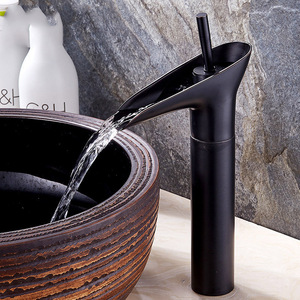 Robinet <span class=keywords><strong>de</strong></span> lavabo cascade noir en verre à vin, monocommande, à poser sur comptoir, style minimaliste moderne, pour hôtel - Product Image 2