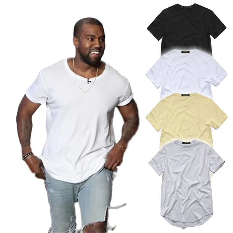 Leather Patched Curved Scoop Hem Round Bottom Scallop Length Longline Men Summer T-shirt Xxxl Bamboo Slub Cotton T Shirt For Men