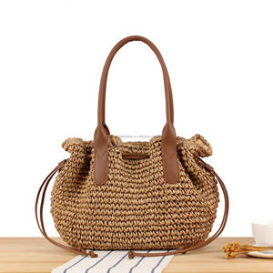 Sac de plage artisanal en paille avec deux anses, idéal pour les vacances et le quotidien, sac à main portable d'été avec cordon de serrage, sac de plage écologique - Product Image 6