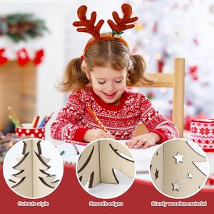 Laser Cut Wooden <b>Christmas</b> <b>Trees</b> Unfinished 3D Decor For Home <b>Table</b> Hanging Ornaments DIY Painting Craft Kids Project - Product Image 3