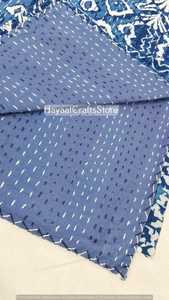 Bohemian Patchwork Reversible Quilt Blue White Floral Pattern Organic Cotton All Season Home Decor - Product Image 4