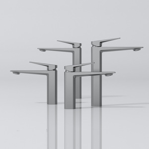 Robinet de lavabo tout en cuivre chaud/froid, à poignée unique, double commande, gris anthracite, avec cartouches en céramique et activation par levée - Product Image 4