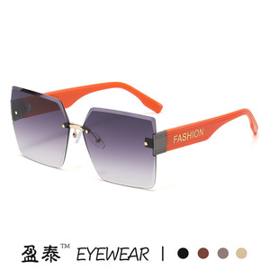 Eyewear Frameless <b>Square</b> <b>Sunglasses</b> Orange Color UV400 Women's Fashion Sunshades - Product Image 1