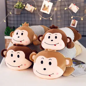 可爱超柔长形猴毛绒动物毛绒猴形枕头玩具刺绣躺猴促销礼品