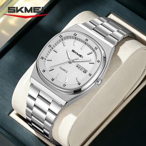 Montre à quartz pour homme SKMEI, bracelet ovale en acier inoxydable, logo personnalisé directement de l'usine, OEM ODM, style décontracté professionnel, étanche 30M - Product Image 1