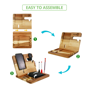 Supports de bureau Thunderbolt Youlike en bambou naturel pour téléphone et ordinateur portable avec station d'accueil sans fil et chargement USB, non pliables - Product Image 3
