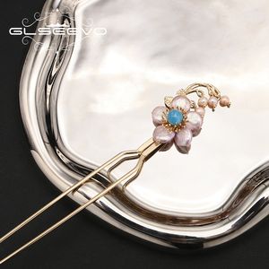 GLSEEVO-horquilla con borlas Cloisonne para mujer, accesorios para el cabello con perlas barrocas, flor púrpura, tocado <span class=keywords><strong>de</strong></span> joyería - Product Image 2