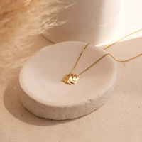 Pendentif carré en acier inoxydable géométrique gravé de 26 lettres anglaises, chaîne maille gourmette unisexe plaqué or 14 carats, import transfrontalier