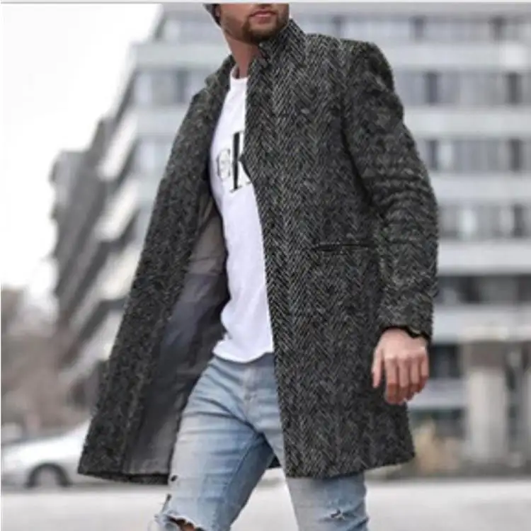 2023 Winter Best Black Overcoat Outfits Cashmere Mid Length Coat Ideas Warm Lapel Long Trench Wool for Men High Quality Stand