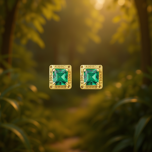 Orecchini a Perno E3951 in Oro con Smeraldo Taglio Asscher, Design Geometrico Classico Unisex per Uso Quotidiano - Product Image 2