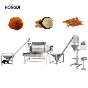 Ligne de mélange et de remplissage semi-automatique de poudres, mélangeur rotatif à tambour avec convoyeurs à vis et remplisseur vertical à vis sans fin pour aliments et épices - Product Image 2
