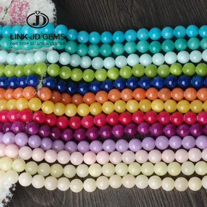 Perles de Jade rondes et lisses pour la fabrication de bijoux fins, taille au choix, rouge/vert/bleu/rose, 4-14mm
