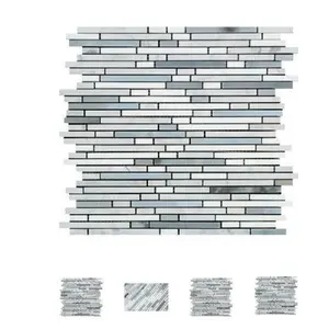 Tricolor marble bamboo sticks mosaic strips 12 x 12 inches