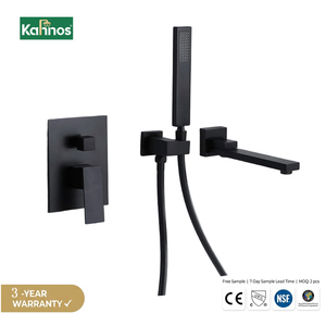 Grifo de Bañera Negro Mate Empotrado en Pared, de 3 Orificios, Monomando, con Caño Cuadrado y Ducha de Mano, Válvula de Latón para Baño - Product Image 1