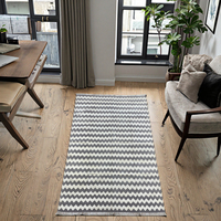 Handwoven Eco-Friendly Cotton Anti-Slip Washable Rug Teal Geometric Link Pattern Cream Base Soft Lightweight Low Pile