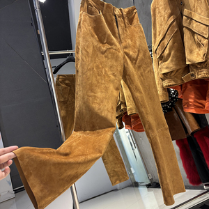 <span class=keywords><strong>Pantalon</strong></span> en peau de mouton véritable pour <span class=keywords><strong>femme</strong></span>, <span class=keywords><strong>pantalon</strong></span> droit en <span class=keywords><strong>cuir</strong></span> suédé véritable, automne - Product Image 4