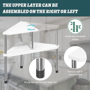 Mensola Angolare a 2 Livelli Regolabile in Acciaio Inox e Bambù CF, Organizzatore per Bagno e <span class=keywords><strong>Cucina</strong></span>, Portaoggetti per Cosmetici e Articoli da Toeletta - Product Image 5