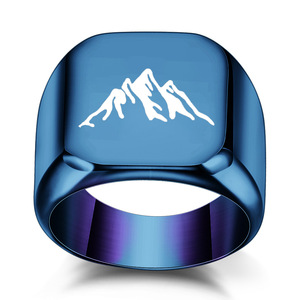 Stainless Steel <b>Ring</b> 18MM Square Laser Engraved Mountain Pattern Women's Fashion Jewelry Gift - Product Image 4