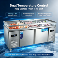Vitrine Réfrigérée Horizontale Commerciale en Acier Inoxydable à Double Température et Refroidissement Direct pour Fruits de Mer, Barbecue et Plats Froids