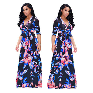 Femmes décontracté Sexy col en V 3/4 manches tenue de club tenues de fête <span class=keywords><strong>Chic</strong></span> sinueuse vacances Boho plage Premium tenues élégantes - Product Image 2