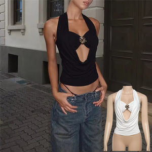 Top sin espalda Y2K para mujer, fruncido, sexy, con cuello swing, básico de verano, estilo Midnight Hottie, ajustado, de moda urbana - Product Image 2