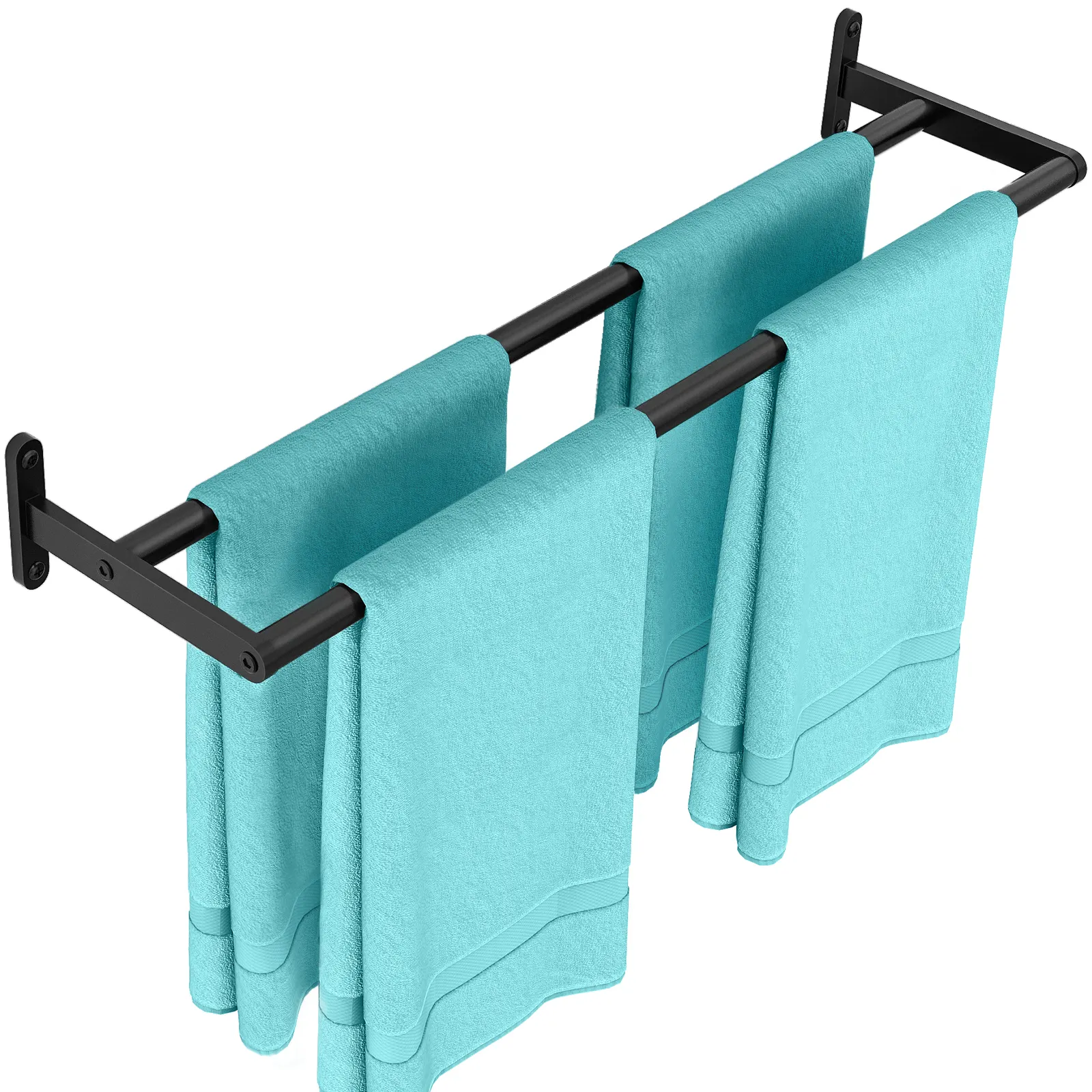 Rak handuk Palang ganda logam perangkat keras kamar mandi rak handuk dinding hitam di belakang pintu untuk handuk gulung