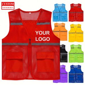 Gilet réfléchissant personnalisé promotionnel avec logo pour les travaux de construction et d'ingénierie, vêtements de travail multi-poches avec fermeture éclair, gilet de sécurité au travail - Product Image 1