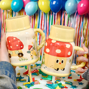 Cute <b>Large</b>-Capacity Ceramic <b>Mug</b> with Cartoon Design Water Kettle and Lidded Spoon for Girls Perfect Birthday Gift or Souvenir - Product Image 4