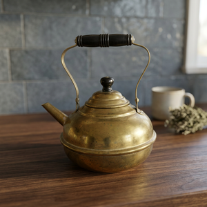 Vintage Brass Tea Kettle With <b>Lid</b> And Black Handle Water <b>Pot</b> Kettles Metal Design Style - Product Image 6