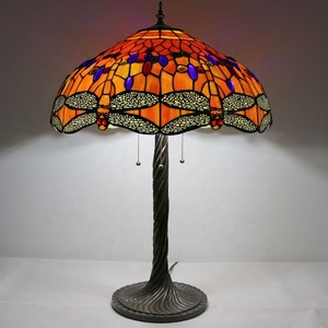 LongHuiJing Dragonfly Tiffany Style Stained Glass <b>Table</b> Lamp Night Light with Desk Lights - Product Image 3