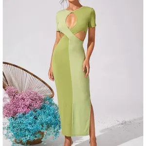 OEM Nhà Cung Cấp Bán Buôn Sáng Bóng Rắn Dress Belted Bow Không Tay Dây Chéo Backless Một Dòng Linen Cotton Elegant Maxi Dresses