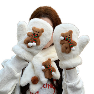 Conjunto de Guantes, Bufanda y Calentador de Cuello con Diseño de Oso, Cálido y Grueso para Invierno, para Adultos, 3 Piezas, Estilo Fresco y Dulce - Product Image 5