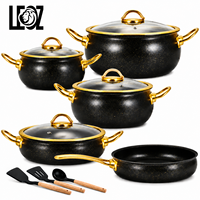 Ensemble de 12 ustensiles de cuisine de style turc classique en granit avec doubles poignées, spatules en silicone, acier inoxydable et bambou pour la cuisine à domicile