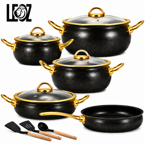 Set di Pentole da 12 Pezzi in Stile Turco Classico, con Manici in Granito, Spatole in Silicone, Acciaio Inossidabile e Bambù per Cucina Domestica - Product Image 1