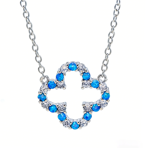 Collier trèfle à quatre feuilles porte-bonheur en opale, pendentif amulette de protection en forme de trèfle irlandais pour femmes et adolescentes - Product Image 1