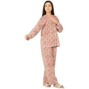 Pajama Set 100% Cotton Long Sleeve Button <b>Down</b> Shirt and <b>Pants</b> Soft Comfortable Lightweight Summer Nightwear Sleepwear - Product Image 5