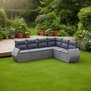 Conjunto de Sofá Modular de Jardín en Ratán Gris con Cojines de Espuma de Alta Densidad, Muebles de Exterior de Diseño Contemporáneo, Impermeables - Product Image 2