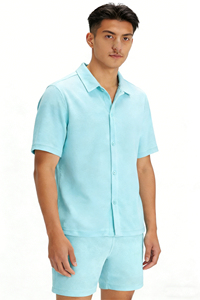 Chemise décontractée <span class=keywords><strong>pour</strong></span> <span class=keywords><strong>homme</strong></span> à manches courtes en tissu éponge ultra doux, respirant et absorbant, avec col boutonné, OEM ODM - Product Image 3