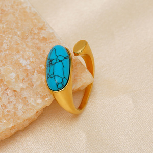 Anillos de Acero Inoxidable 316L con Piedra Turquesa al por Mayor, Anillo Ajustable de Acero de Titanio con Baño de Oro PVD de 18K para Mujer - Product Image 4