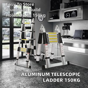 Échelle télescopique pliante en aluminium avec 5 marches et une capacité de charge de 150 kg pour usage domestique - Product Image 2