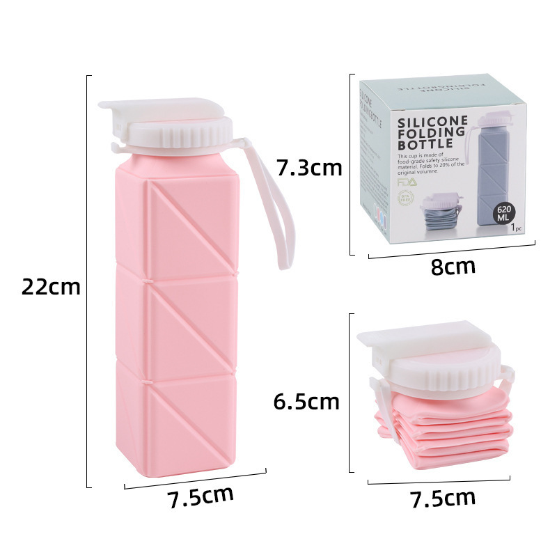 Pink folding water cup in a colorful box