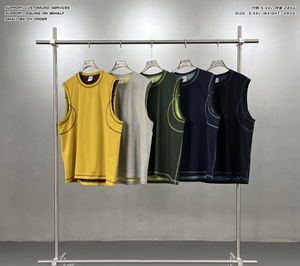 Nouveau débardeur décontracté vintage 2026, color block, teint et délavé, lourd, effet vieilli, sans manches, pour homme, style rétro streetwear d'été - Product Image 2