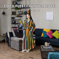 Combinaison de nuit longue à capuche pour femme, manches longues, rayée, en polaire tricotée, respirante, 100 % polyester, imperméable, taille élastique