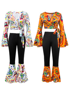 Ensemble vintage années 70 : haut court et pantalon pattes d'éléphant à imprimé abstrait style disco, tenue rétro <span class=keywords><strong>hippie</strong></span>, costume <span class=keywords><strong>de</strong></span> film et <span class=keywords><strong>de</strong></span> télévision - Product Image 6