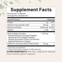 OEM Vitamines Essentielles 3300 mg Complexe Multi-Collagène Non-OGM Bovin Nourri à l'herbe 60 Capsules pour Adultes Complément Alimentaire Types I II III V X